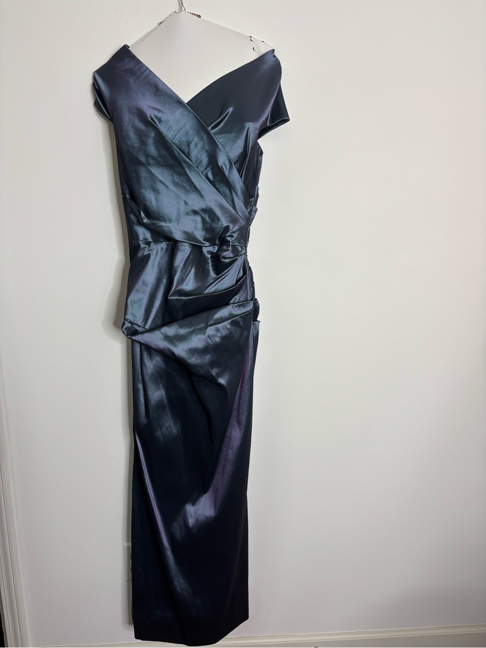 Teri Jon Off The Shoulder Satin Evening Gown - Midnight Blue